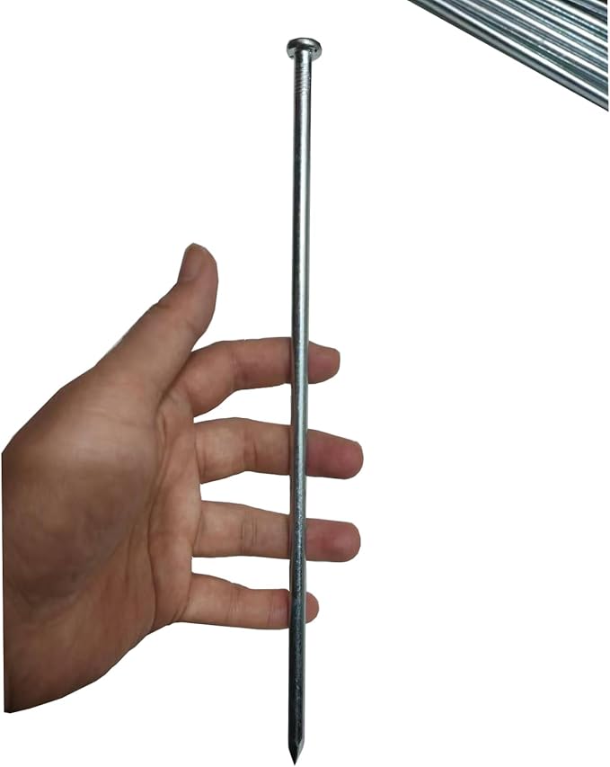 Metal Stakes, 10 Inch 50Pcs Galvanized Landscape Spikes,Garden Nails for Turf,Weed Barriers,Tent and More (50, Silver)