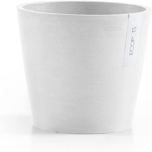 Ecopots Amsterdam Durable Modern Round Indoor/Outdoor Recycled-Based Composite Flower Pot Planter, Pure White, 8"