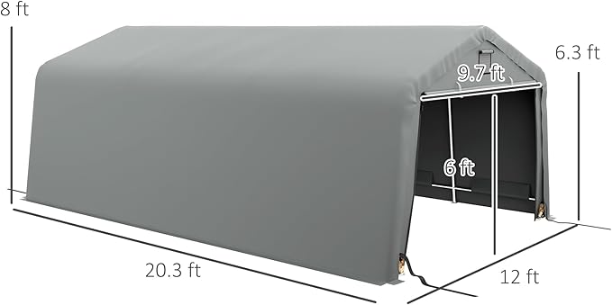 Outsunny 12' x 20' Heavy Duty Carport, Portable Garage Canopy Tent with 2 Ventilation Windows and Large Door, for Car, Truck, Boat, Motorcycle, Bike, Garden Tools, Gray