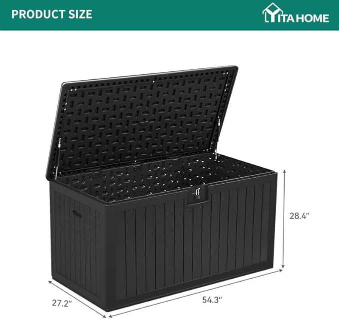 YITAHOME XL 150 Gallon Large Deck Box,Outdoor Storage for Patio Furniture Cushions,Garden Tools,Waterproof,Lockable (Black)