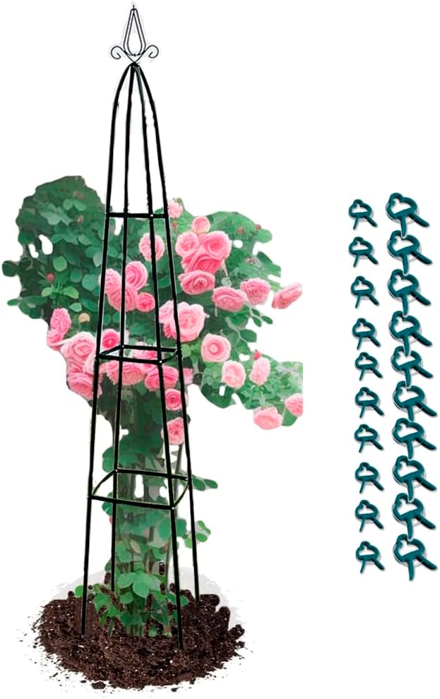 Garden Trellis for Climbing Plants Outdoor - Powder-Coated Steel 89" Towering Plant Support - Heavy Duty Metal Obelisk Trellis for Climbing Vine, Vegetables & Flowers,Deep Green