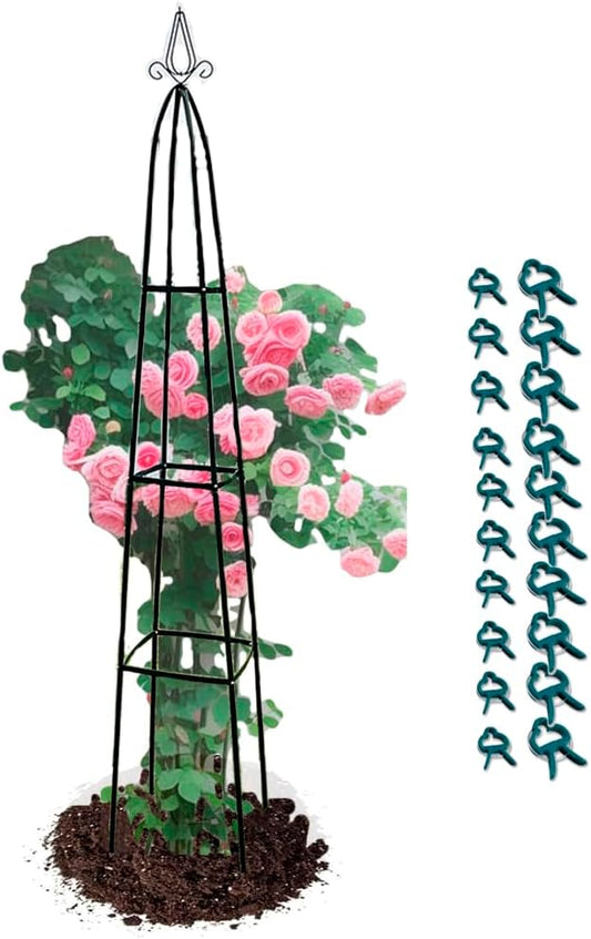 Garden Trellis for Climbing Plants Outdoor - Powder-Coated Steel 89" Towering Plant Support - Heavy Duty Metal Obelisk Trellis for Climbing Vine, Vegetables & Flowers,Deep Green