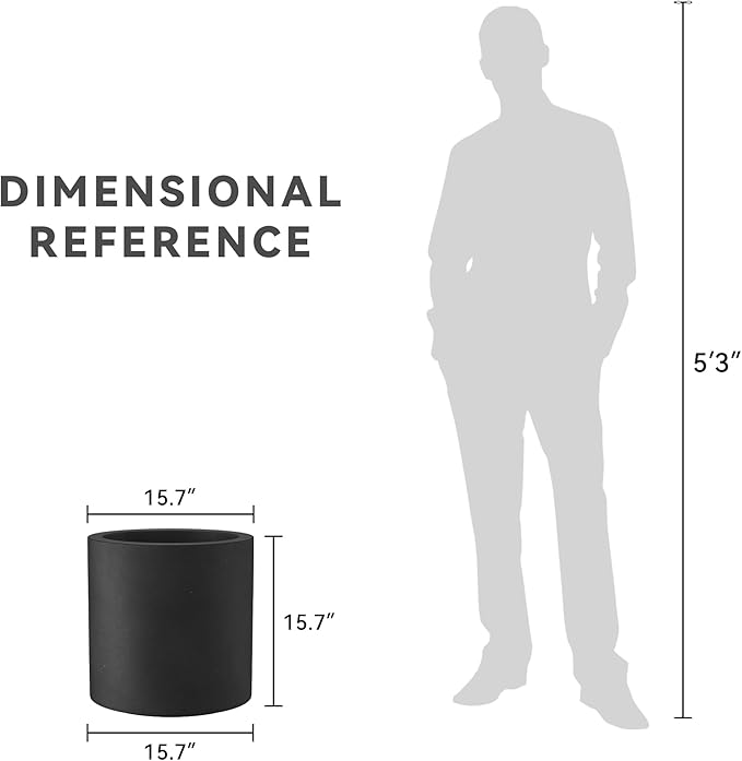 Kante 15.7" Dia Round Concrete Planter, Modern Style Large Cylindrical Plant Pot with Drainage Hole and Rubber Plug for Indoor Outdoor Patio, Burnished Black