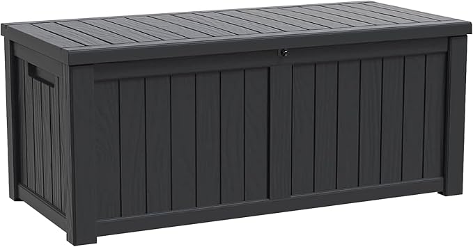 Modern-Depo 120 Gallon PP Deck Box Waterproof Outdoor Storage Box with Lockable Lid, Bench Organization Container for Patio Furniture Cushions, Garden Tools, Pool Supplies, Black