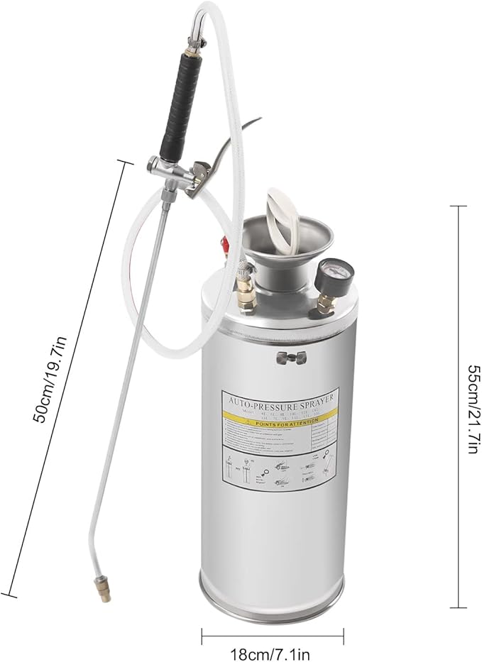 2Gal Stainless Steel Pump Up Sprayer,Heavy-Duty Stainless Steel Tank Multi-Use Sprayer,0.2-0.4MPA Hand Pump Sprayer,with 1.2m Hose, Adjustable Nozzle Suitable, Home & Garden, Silver