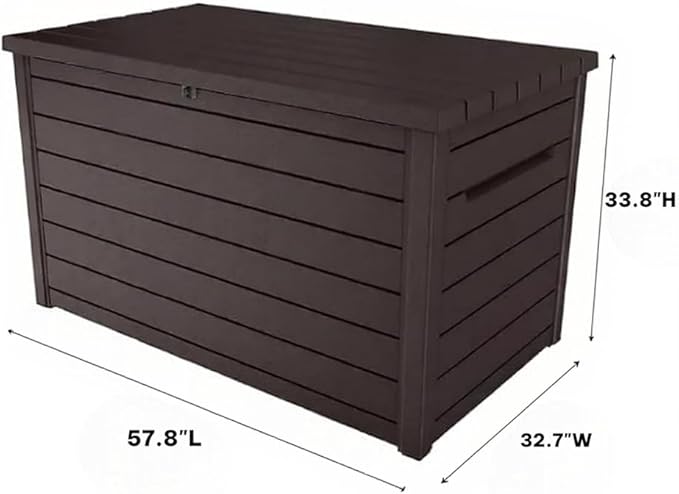 230 Gallon Deck Storage Box Outdoor Patio Container – Weather-Resistant, Lockable Outdoor Storage Solution for Patio, Garden, and Poolside (Brown)