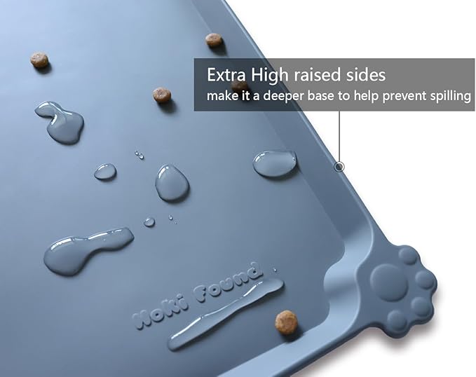 Hoki Found X-Large Silicone Pet Food Mats Tray - Non Slip Pet Dog Cat Bowl Mats Placemat - Dog Pet Cat Feeding Mat - Waterproof Dog Cat Food Mats -Pet Water Mats for Carpet -Gray-