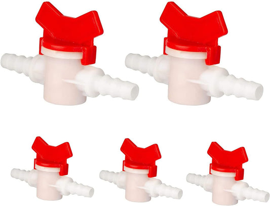 5 Pack Barbed Ball Valve 3/8" OD In-Line Ball Valve Shut-Off Switch with Hose Barb for Drip Irrigation and Aquariums Agricultura Garden