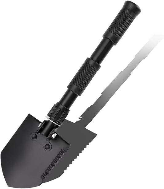 Folding Shovel, Overall Length 15.35 Inches, Foldable Design with Portable Bag, Made of Durable Materials, Serrated Edge, for Camping, Hiking, Gardening, Fishing & Emergencies (Black)