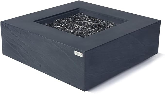Roraima Concrete Fire Pit 40" x 40" Patio Firepit Includes Fire Glass Modern Fire Pits & Outdoor Fireplaces for Garden, Deck, Indoor & Outdoor Heating
