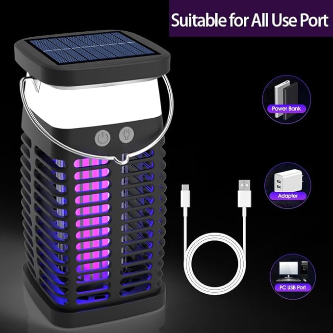 Solar Bug Zapper Outdoor Waterproof:Mosquito Repellent Outdoor Patio, Fly Trap Indoor, 4000mAh Mosquito Killer with LED Colorful Light and Cleaning Brush for Home Kitchen Garden Camping Essentials