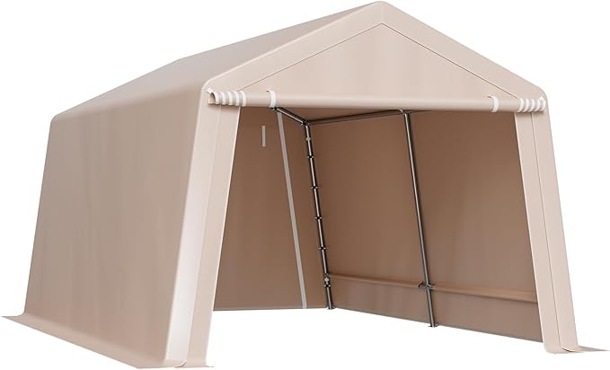 VEVOR Outdoor Storage Shed, 10 x 15 ft Portable Storage Tent with 2 Roll-up Doors & Vents, Waterproof Canopy Shed Shelter, Heavy Duty Frame, Patio Garage Carport for Motorcycle Lawn Mower, Beige