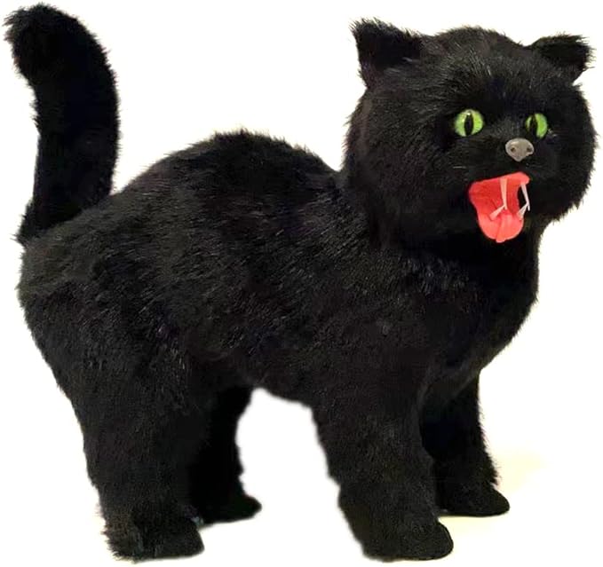 Spooky Black Cat Statue - Realistic Halloween Cat Decor, Witch’s Familiar Prop for Haunted House, Gothic Party, Scary Prank
