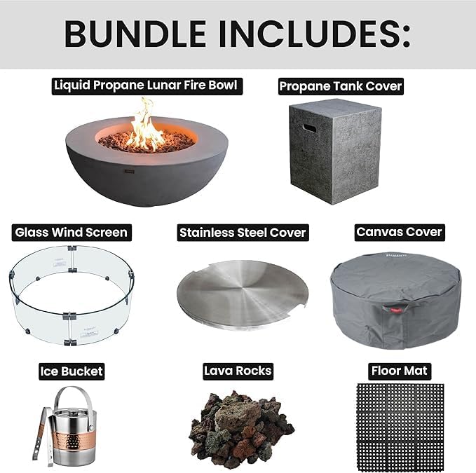 Elementi Round Outdoor Fire Pit Table, Propane Fire Pits for Outside Patio Includes Canvas Cover & Lava Rocks, Firepit Outdoor Fireplace for Backyard Gas Fire Pits & Outdoor Fireplaces