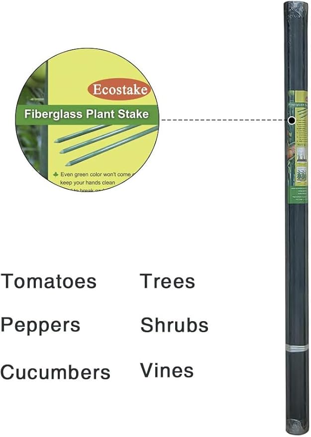 4ft Garden Stakes 50pack for Plants Vegetable Fence Post, 1/4" Dia Fiberglass Stakes Tree/Cucumber/Bean Pole Stake EcoStake Rust-Free