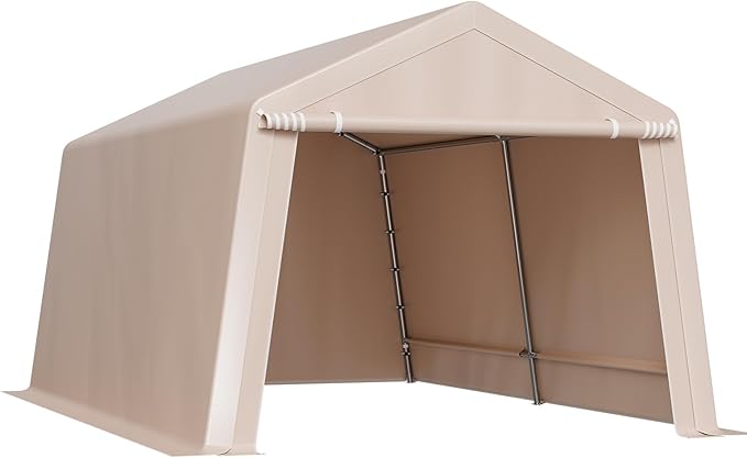 VEVOR Outdoor Storage Shed, 10 x 15 ft Portable Storage Tent with Roll-up Door & Vents, Waterproof Canopy Shed Shelter, Heavy Duty Frame, Patio Garage Carport for Motorcycle, Lawn Mower, Bike, Beige