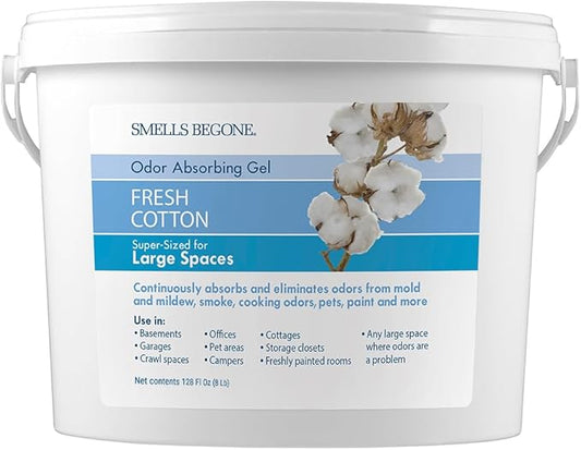 SMELLS BEGONE 1-Gallon Odor Absorber Gel - Air Freshener & Odor Eliminator for Homes, Garages & Commercial Buildings - Industrial Size - Fresh Cotton Scent