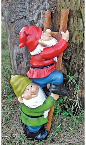 Design Toscano Up The Ladder Climbing Gnomes Funny Gnome Garden Statue, 11 Inch, Polyresin, Full Color