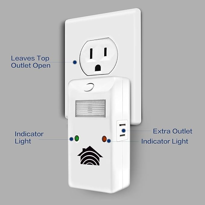 RIDDEX Power Plus Insect Repellent | Plug in, Mouse Deterrent - Pest Control for Defense Against Rats, Mice, Roaches, Bugs and Insects | Control Pests with No Toxins with Side Outlet | 2-Pack