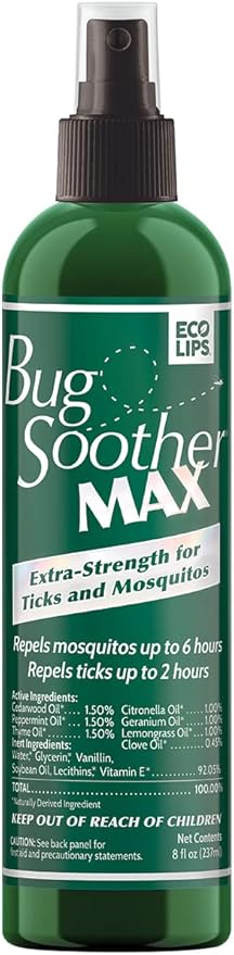 Bug Soother MAX - Natural Gnat, Tick, and Mosquito Repellent, 8 fl oz Bug Spray Deterrent - DEET-Free Safe for Adults and The Environment - Made in USA