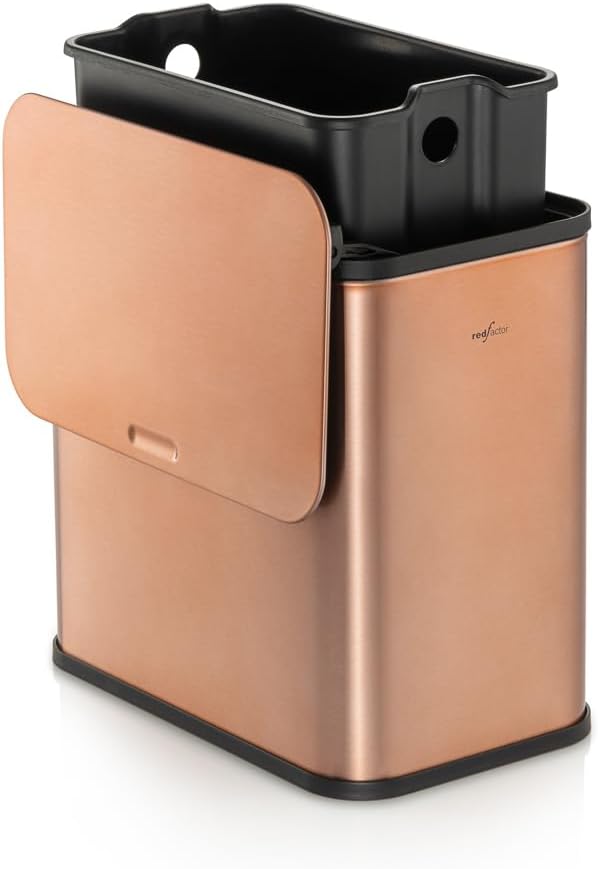 RED FACTOR Stainless Steel Hanging Trash Can with Lid and Inner Bucket – Slim 1.3 Gallon Odor-Free Compost Bin for Kitchen Cabinet, Countertop, Under Sink, or Bathroom (Copper)