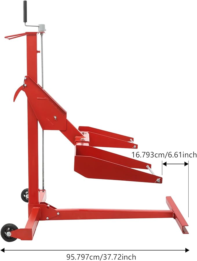 Riding Lawn Mower Lift 750lb Capacity Adjustable Wheel Span Solid Carbon Steel Lawn Mower Lift with 2 Wheels Lawn Mower Lift for Tractors and Zero Turn Lawn Mowers (Red)