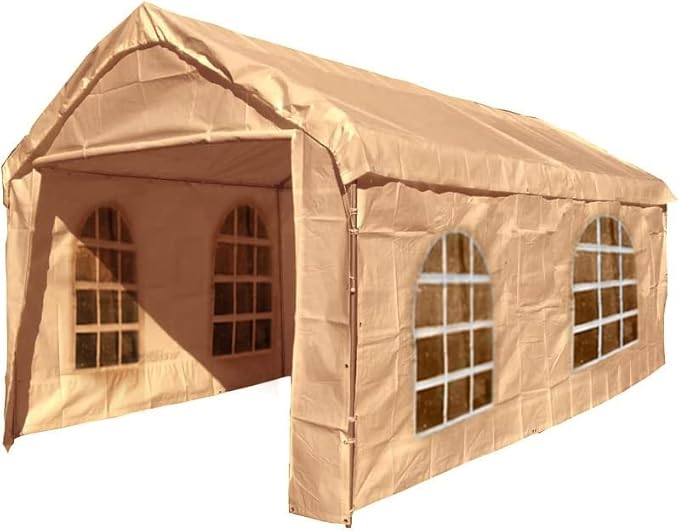 10X20 Canopy Tarp Set (5pc) Paneling and Top Set Valanced Tarp Kit Carport (Side Wall 2 Windows Replacement (Beige))