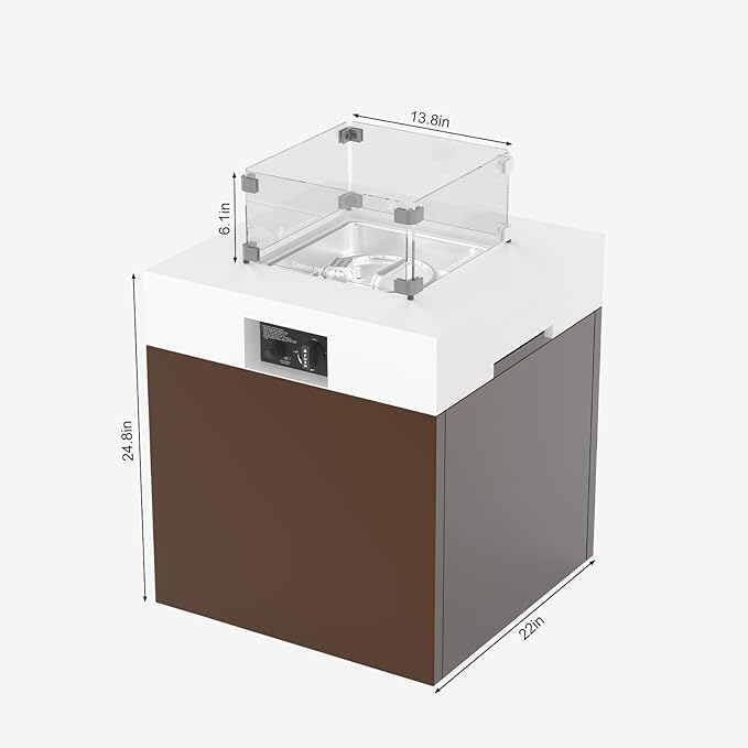 MBY 22" Aluminum Fire Pit Table, 37,000 BTU Gas Firepit for Outdoor Patio Deck and Garden, CSA Certified Fire Pit with Lid, Waterproof Cover, Glass Wind Guard and Glass Stone, Brown