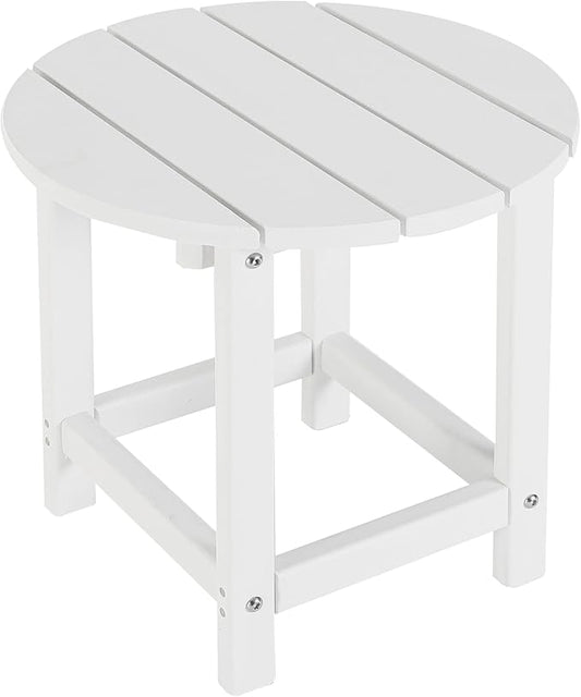 LZRS Round Adirondack Patio Side Table End Table, Outdoor Side Tables for Patio, Backyard,Pool, Indoor Companion, Easy Maintenance & Weather Resistant(White)