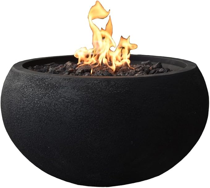 York Concrete Fire Pit 27" x 27" Outdoor Patio Firepit Includes Lava Rocks Modern Fire Pits & Outdoor Fireplaces for Garden, Deck, Indoor & Outdoor Heating
