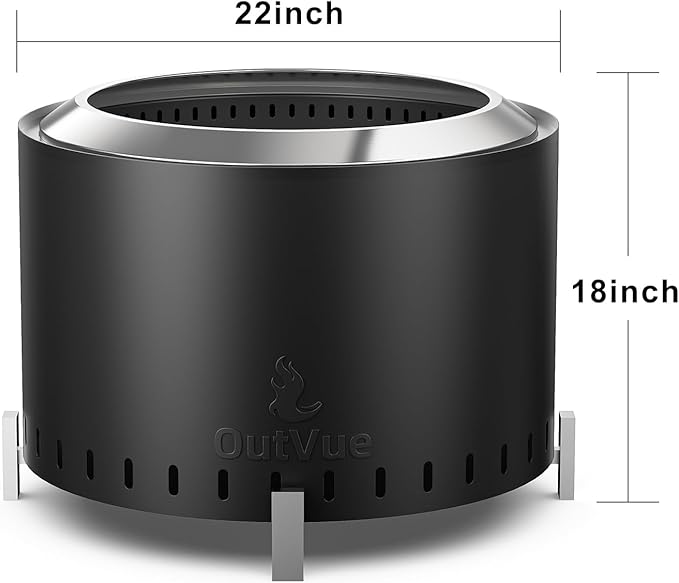 22 inch Stainless Steel Smokeless Fire Pit, Outdoor Smokeless Firepit, Wood Burning Fire Pits for Camping, Bonfire, Low Smoke Firepit for Outside (Vertical Hole)
