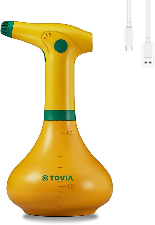 T TOVIA: Garden Sprayer 1 Liter Battery Spray Bottle Powered Electric, Rechargeable, Portable Garden ， Plant Mister Spray Bottle ， Outdoor and Indoor Plants,Cleans and Gardens, Handheld Powered