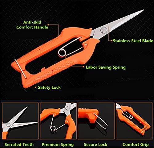 9.8 Inch Gardening Hand Pruner, Pruning Shear with Lengthened Straight Stainless Steel Blade, Micro-Tip Snips for Narrow Space, Extra Long Nose Garden Scissors …