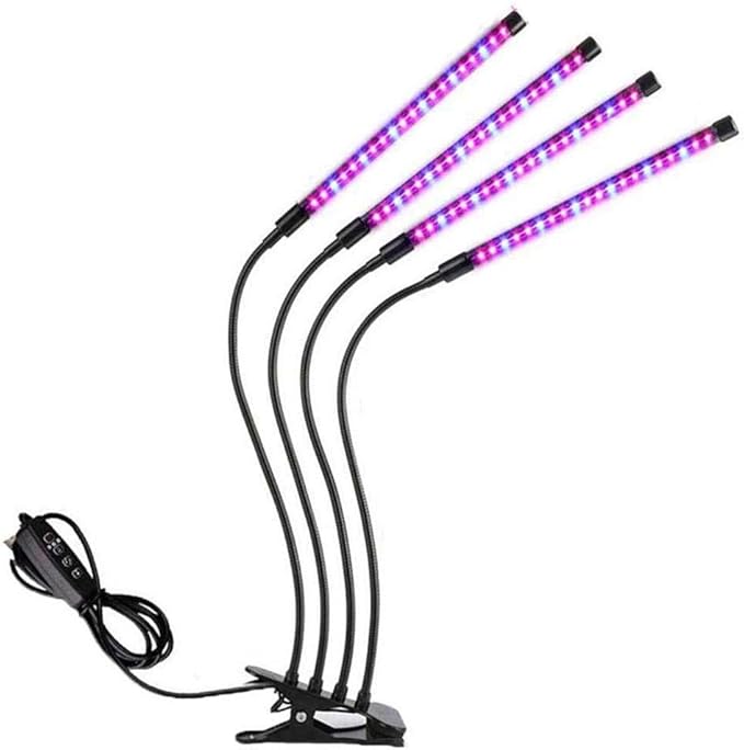 LED Grow Lights for Indoor Plants, 80W Plant Grow Lights Full Spectrum Auto ON Off with 3/9/12H Timer, 9 Dimmable Lightness Clip-On Desk Grow Lamp Bulbs (4 Heads)