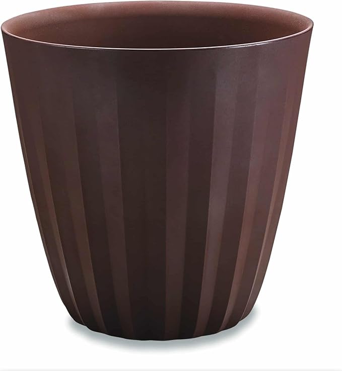 Crescent Garden Pleat Modern Decorative Planter, Indoor/Outdoor Pot, Resin Plant Pot with Drain Hole - 27" W x 27" H (Bark)