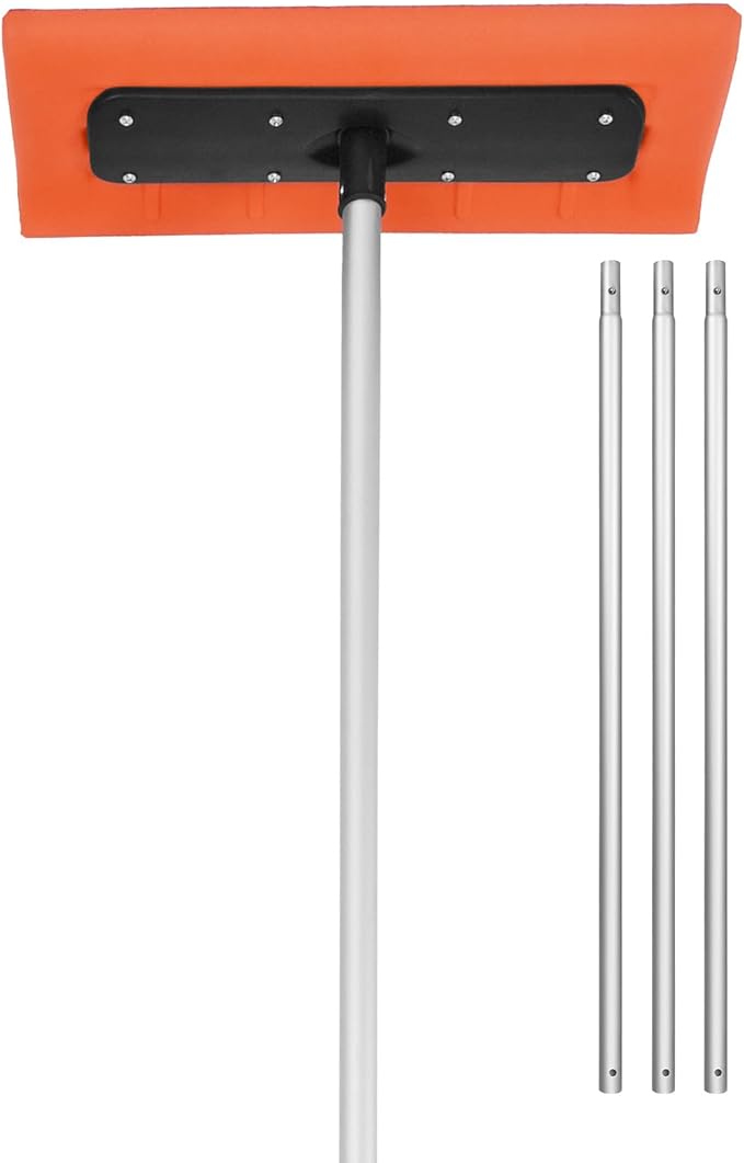 VEVOR Snow Roof Rake, 17.7 in Foam Blade, 7.3-18.4 ft Adjustable Roof Snow Scraper, Extension Tubes & Non-Slip Handle, Lightweight Snows Removal Tool for House Leaves Debris Clearing