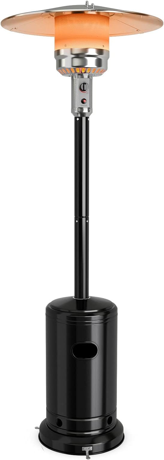 COSTWAY Outdoor Patio Heater, 50000 BTU Propane Heater with Stainless Steel Burner and Wheels, Triple Protection System, Standing Portable Outside Heater for Porch, Deck, Home and Commercial, Black