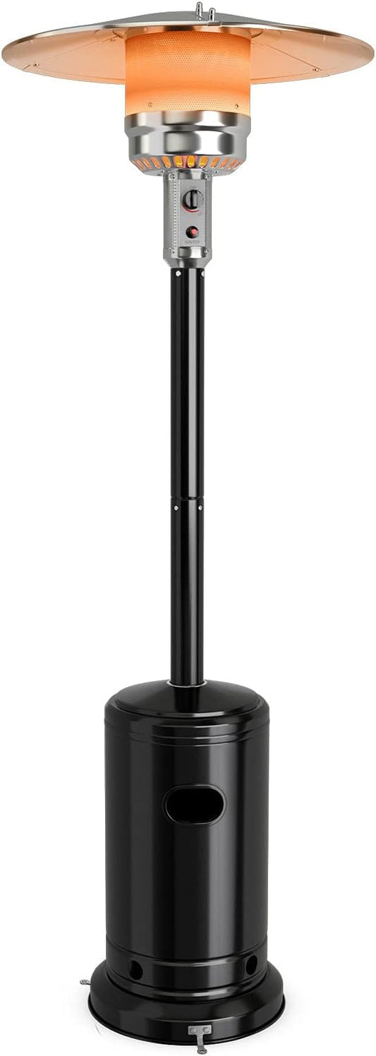 COSTWAY Outdoor Patio Heater, 50000 BTU Propane Heater with Stainless Steel Burner and Wheels, Triple Protection System, Standing Portable Outside Heater for Porch, Deck, Home and Commercial, Black