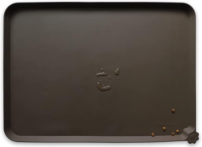 Hoki Found XX-Large Silicone Pet Food Mats Tray - Non Slip Pet Dog Cat Bowl Mats Placemat - Dog Pet Cat Feeding Mat - Waterproof Dog Cat Food Mats -Pet Water Mats for Carpet - Coffee