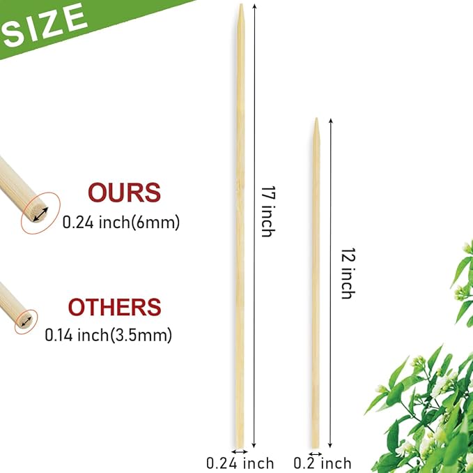 Bamboo Plant Stakes 17&12 Inch Orchid Sticks Supking Wood Plant Supports,30 Pcs Natural Bamboo Support Sticks for Plants/Floral/Potted Plant