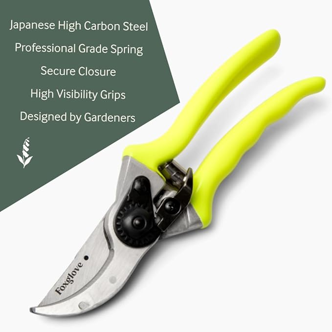 Foxglove 8.5" Garden Shears – Professional Bypass Pruners with Japanese High Carbon Steel Blades, Hand Pruners with Ergonomic Grip, Garden Clippers, Pruning Shears Heavy Duty