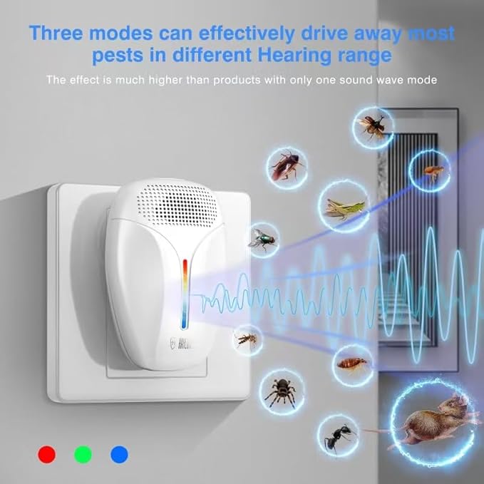 2024 Upgraded Ultrasonic Repeller & Insect Indoor Repeller,Ultrasonic and Repellent for Roach,Rodent,Mouse,Bugs,Mosquito,Mice,Spider,Ant,3 Mode Switching,6 Packs