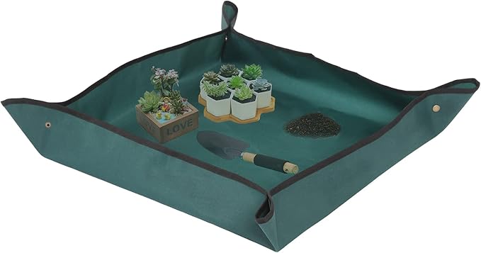 Oxford Houseplants Repotting Mat, Waterproof Indoor Plant Potting Tray, Foldable Bonsai Repotting Pad, Garden Soil Mess Workspace Cloth for Succulent, Cactus, Aloe Vers, 29.5 x 29.5