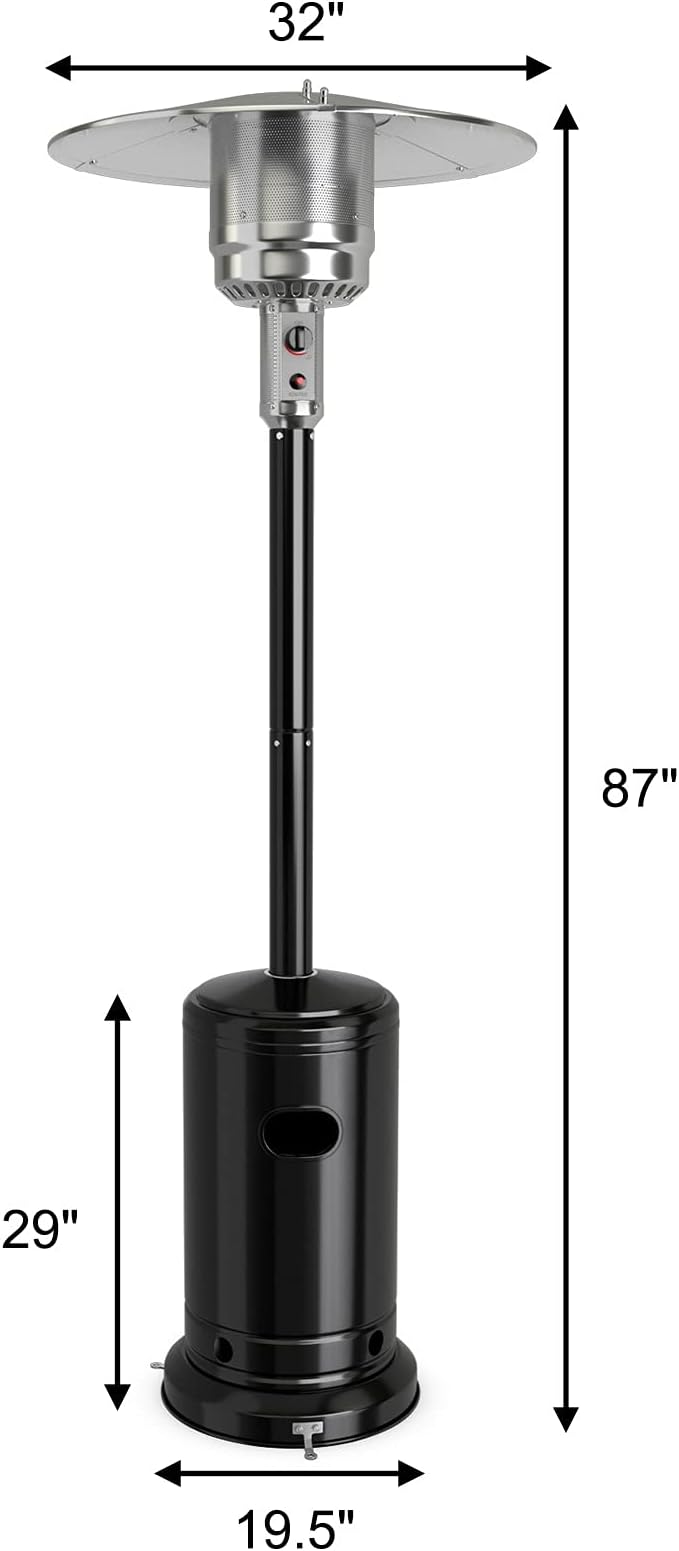 COSTWAY Outdoor Patio Heater, 50000 BTU Propane Heater with Stainless Steel Burner and Wheels, Triple Protection System, Standing Portable Outside Heater for Porch, Deck, Home and Commercial, Black