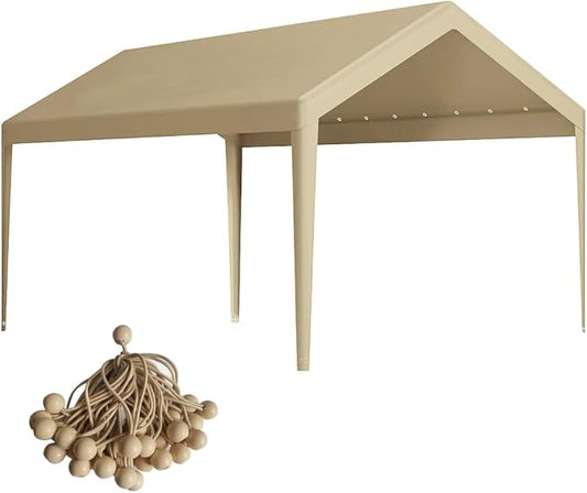 Carport Replacement Canopy, Replacement Top Cover for 10' x 20' Carport Frame, 180G PE Fabric Waterproof & UV Protected Tarp with Ball Bungees, Beige (Only Top Cover, Frame is not Included)