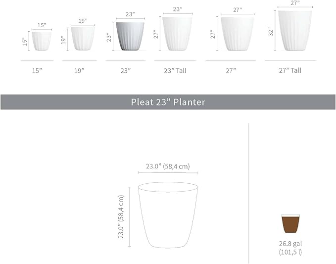 Crescent Garden Pleat Modern Decorative Planter, Indoor/Outdoor Pot, Resin Plant Pot with Drain Hole - 23" W x 23" H (Midnight)