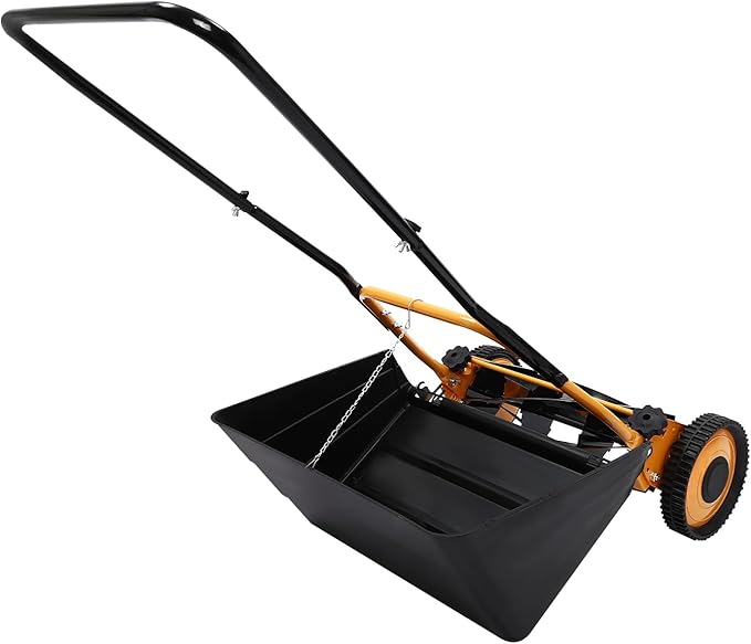 16" Manual Push Reel Lawn Mower - Hand Push Lawn Mower with Bag, Steel & Aluminum 2-in-1 Grass Cutter, Adjustable Cutting Height 0.47-1.65" for Small Yards, Gardens (Orange/Black)