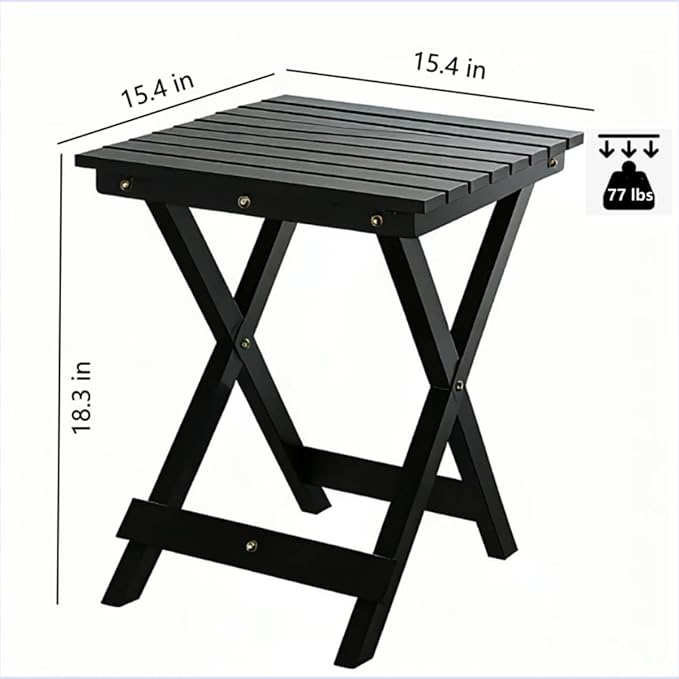 2 Pcs Small Folding Patio Side Table Outdoor Wood Wooden Small End Portable Plant Little Table for Garden Yard Porch Living Room Space Pool 15.4x15.4 x18.3 inch (Black)