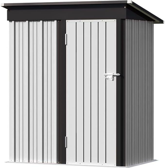 Greesum 5×3 FT Outdoor Storage Shed, Metal Storaged Sheds Without Floor, Tool Sheds with Lockable Doors and Sloping Roof for Garden, Patio, Backyard, White