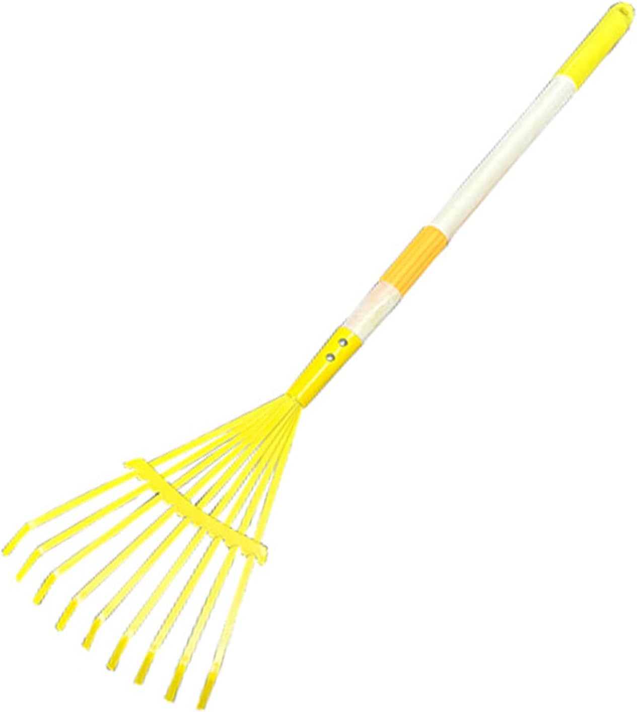 Xiando Kids Leaf Rake-Small Wooden Handle Leaf Rake with Metal Tines, 27inches /69cm Length, for Kids Enjoy Garden Cleaning Activities (Yellow)